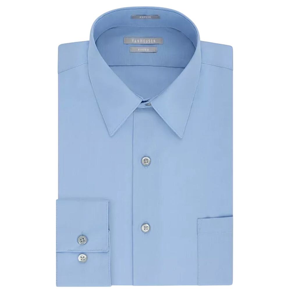 Van Heusen Men's Fitted Poplin Dress Shirt in Cameo Blue, Size 16 1/2 32/33